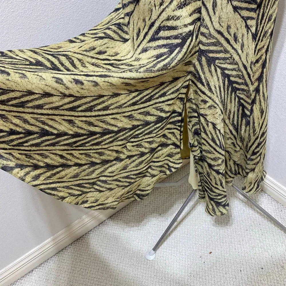 Lauren Ralph Lauren Silk Linen Skirt Zebra Print Flair Ruffle Slit Size Medium